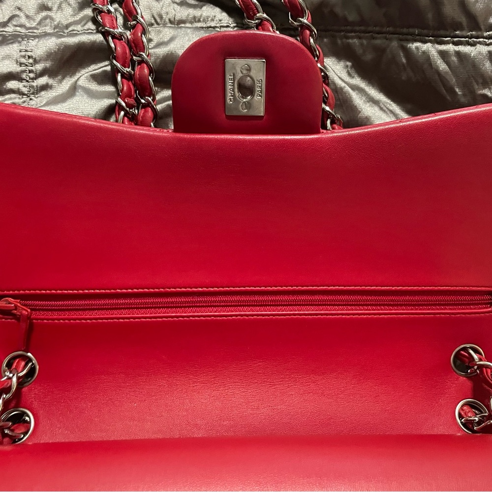 Authentic CHANEL Lipstick Red Leather Jumbo Double Flap Bag SHW RARE - Picture 3 of 12